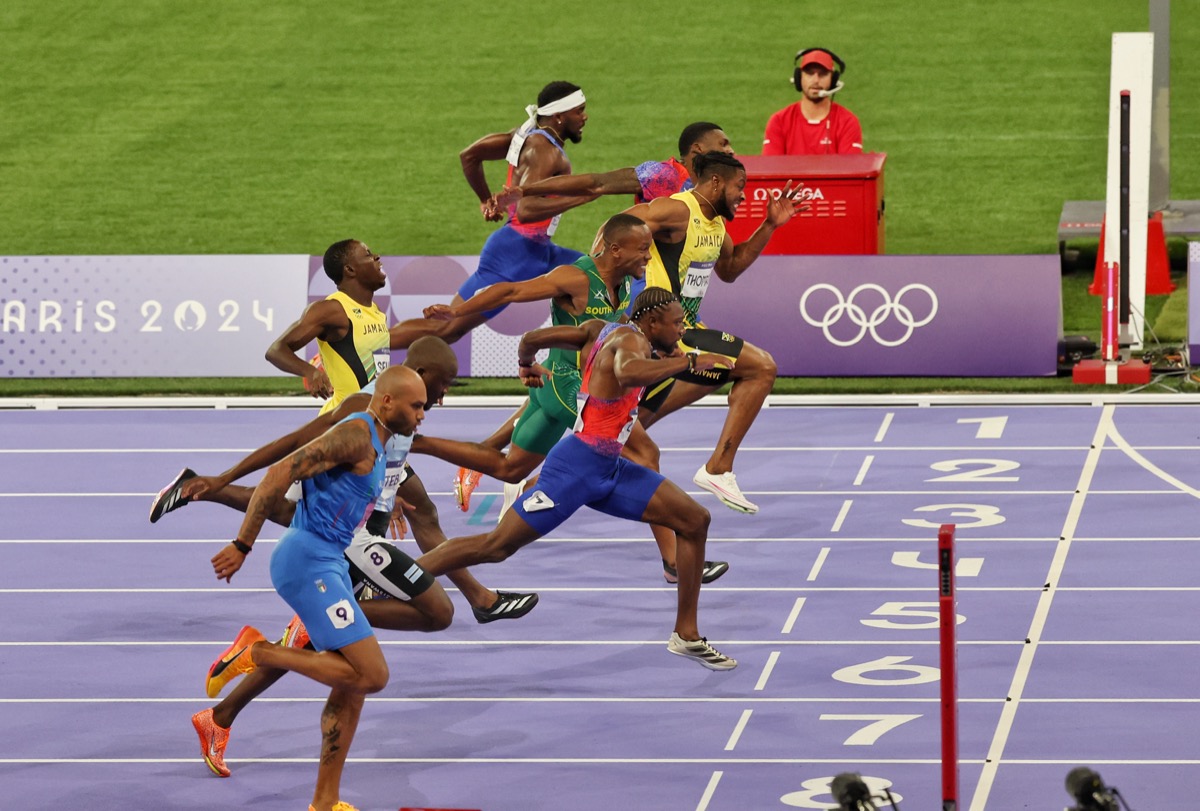 巴黎奥运会高清图集丨美国选手莱尔斯男子百米夺冠