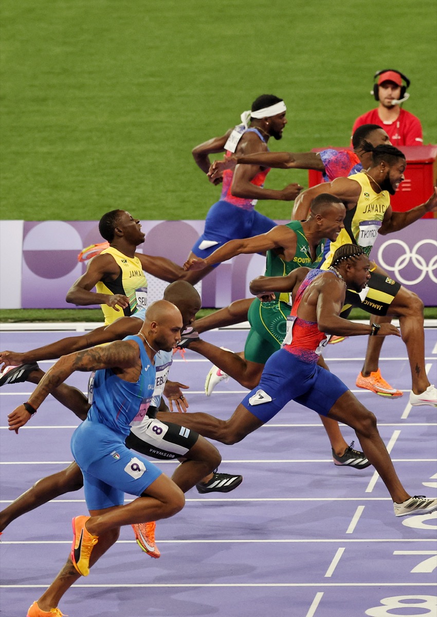 巴黎奥运会高清图集丨美国选手莱尔斯男子百米夺冠